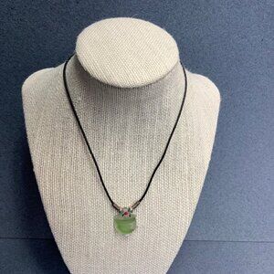 Frosted Glass Animal Pendant Necklace 15 In Green Red Black Cord Silver Turtle
